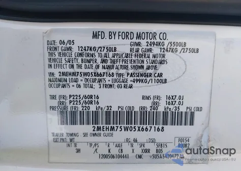 2005 Mercury Grand Marquis Ls/Lse из США, поврежденный, VIN 2MEHM75W05X667168